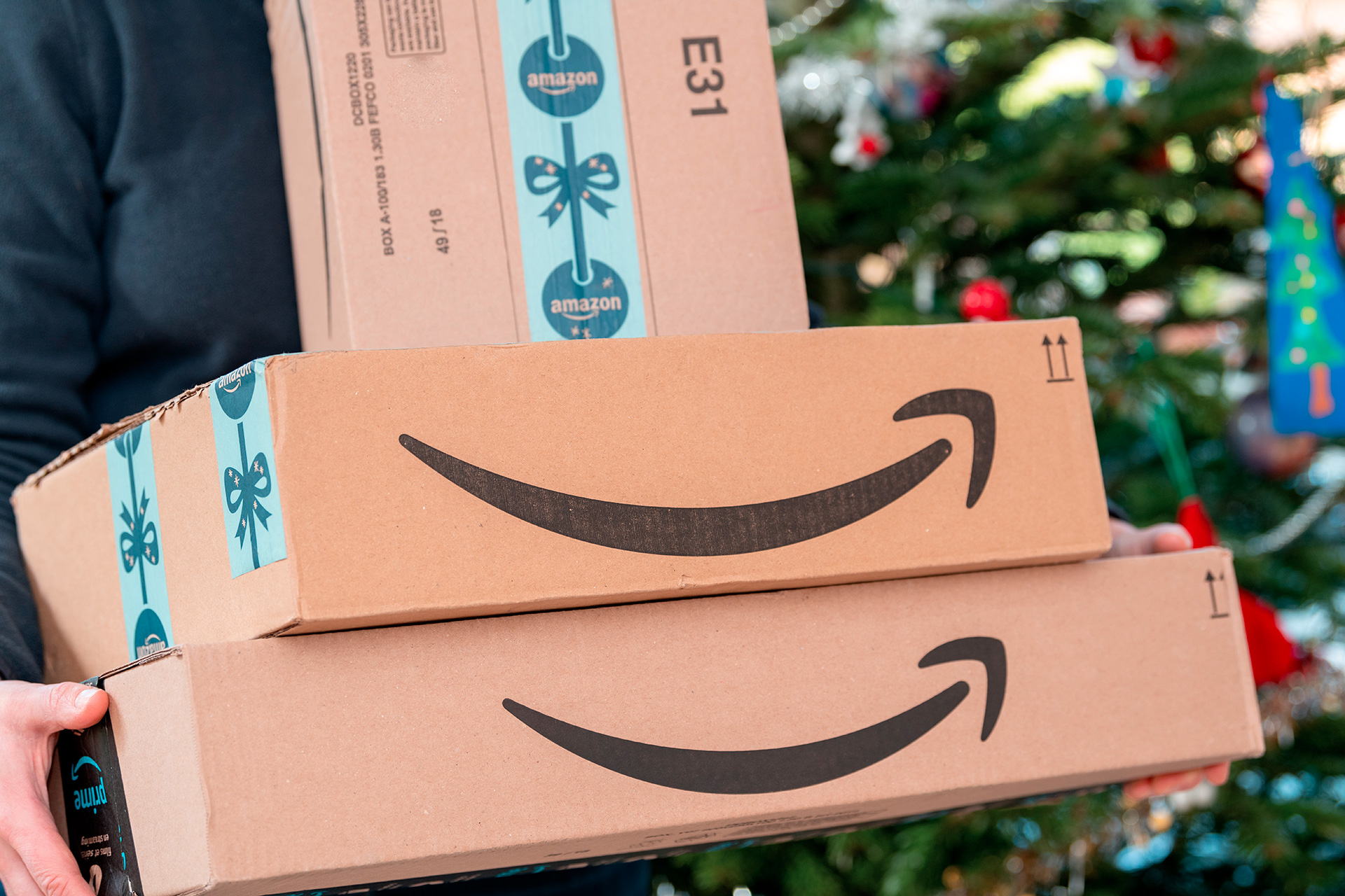 An Amazon Prime package delivered to a residential home for christmas